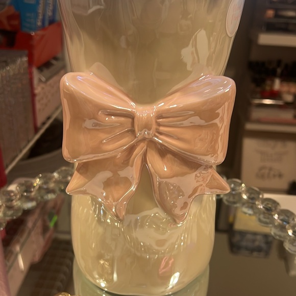 Elegant White and Pink Vase with Bow Accent - Picture 7 of 9